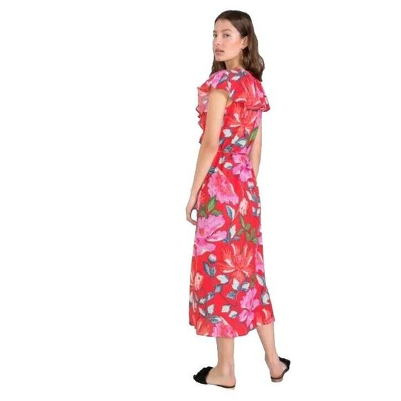 & Other Stories Red Floral Midi Wrap Dress Size US 4 - Picture 4 of 8